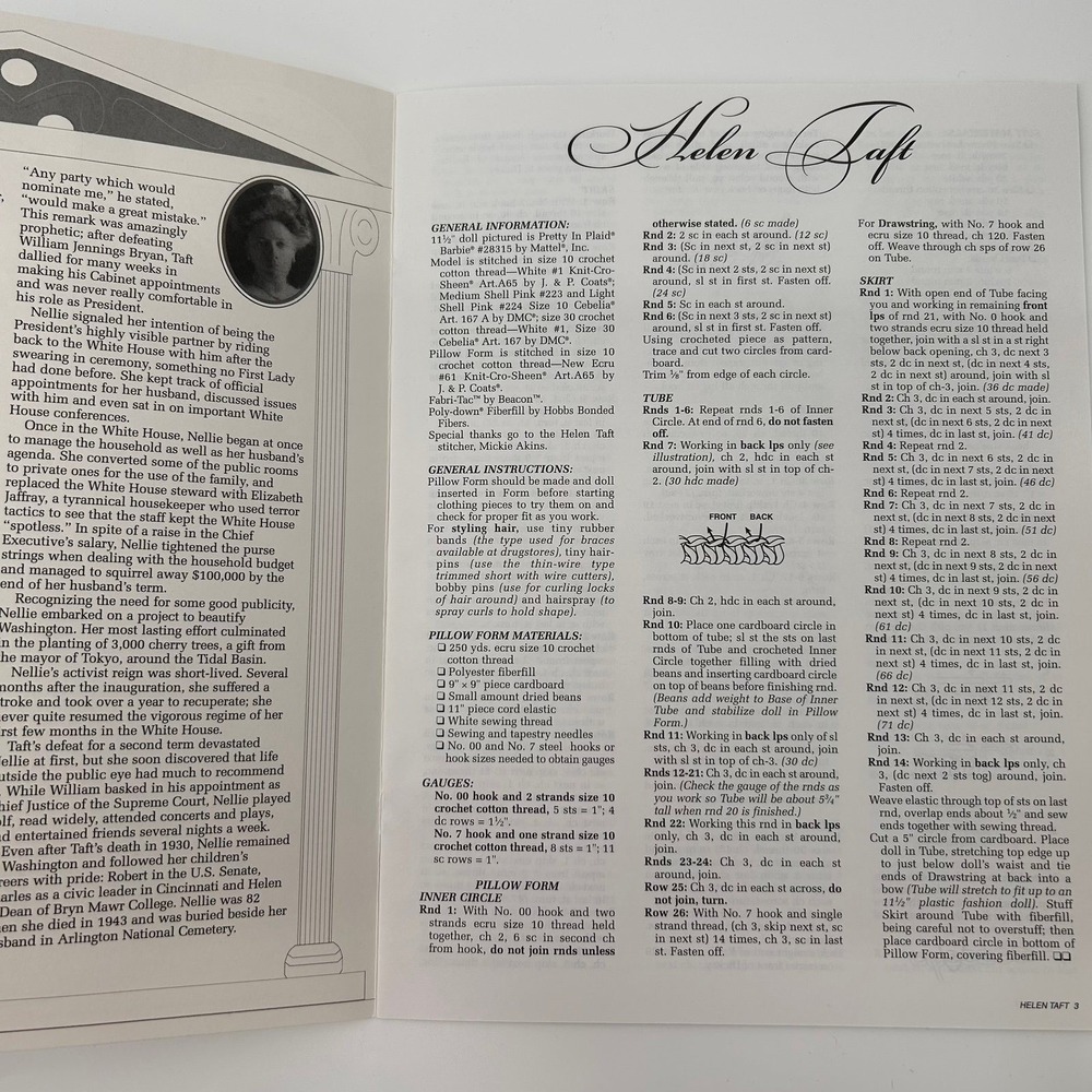 Helen Taft Barbie Crochet Pattern Booklet First Ladies of America Collection - Picture 4 of 5